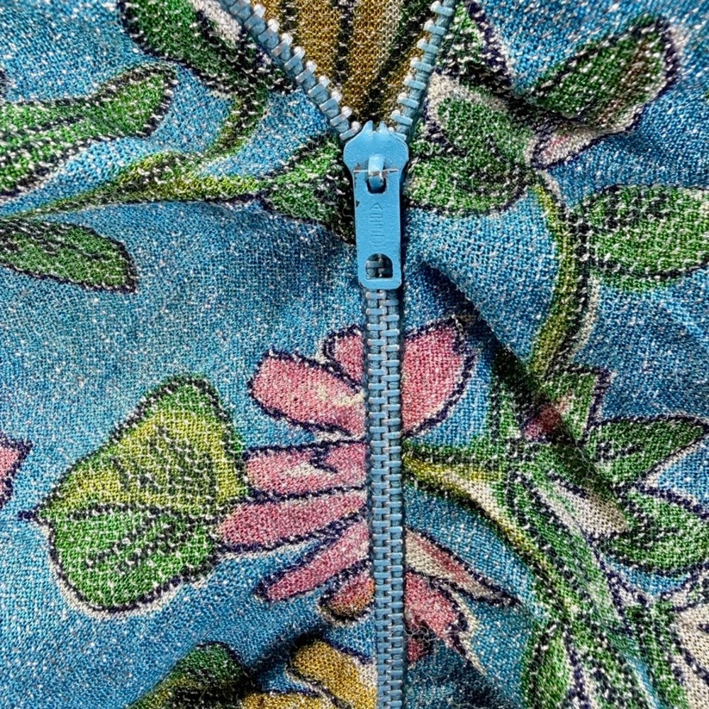 70s Disco Glam Metallic FloralVintage Zip Jacket Bouncing Bertha Blue Pink Sz 9 - Picture 7 of 13